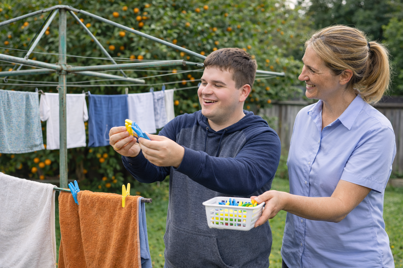 TSS support worker helping a participant with laundry at home